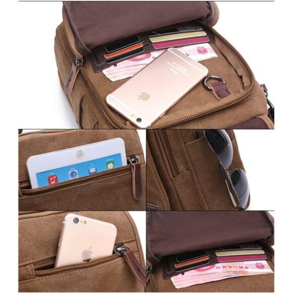 Small Canvas Crossbody Shoulder Bag Messenger Bag Work Bag - Picture 4 of 7